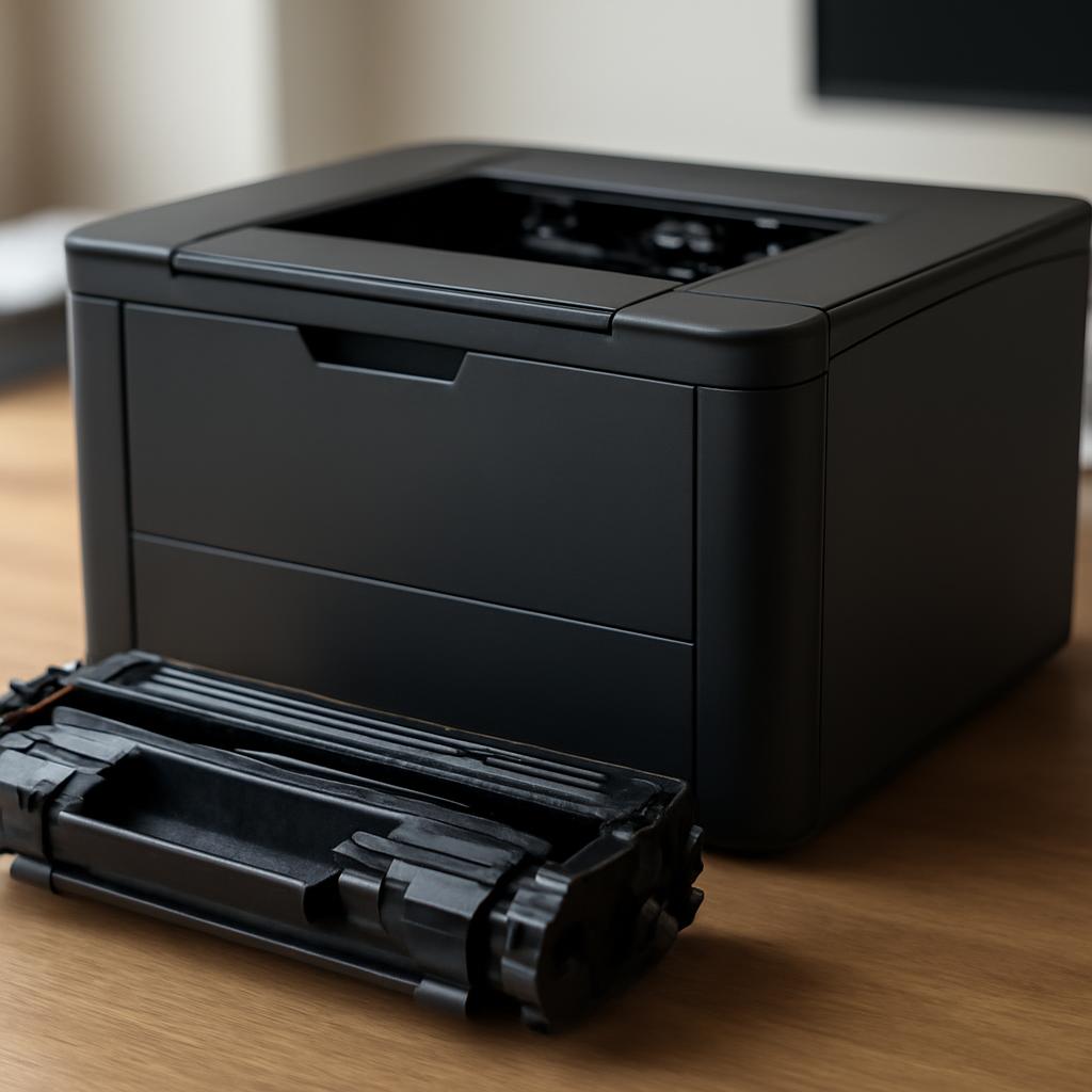 Принтер HP LaserJet P1102 в офисной среде с картриджем