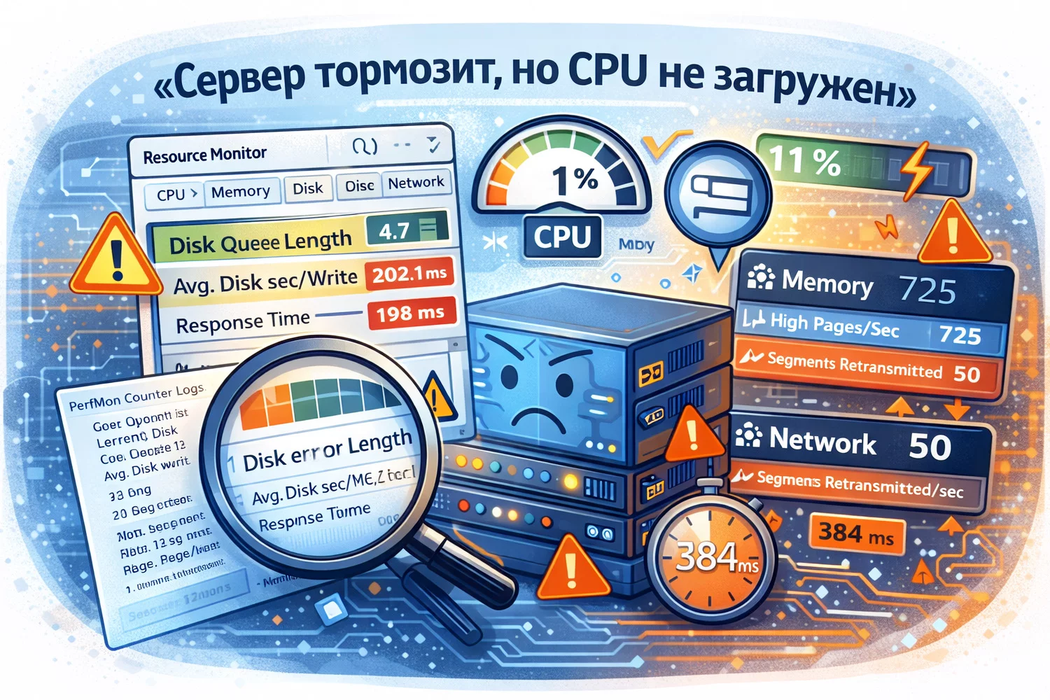Сервер тормозит, но CPU не загружен – диагностика лагов Windows VPS по метрикам